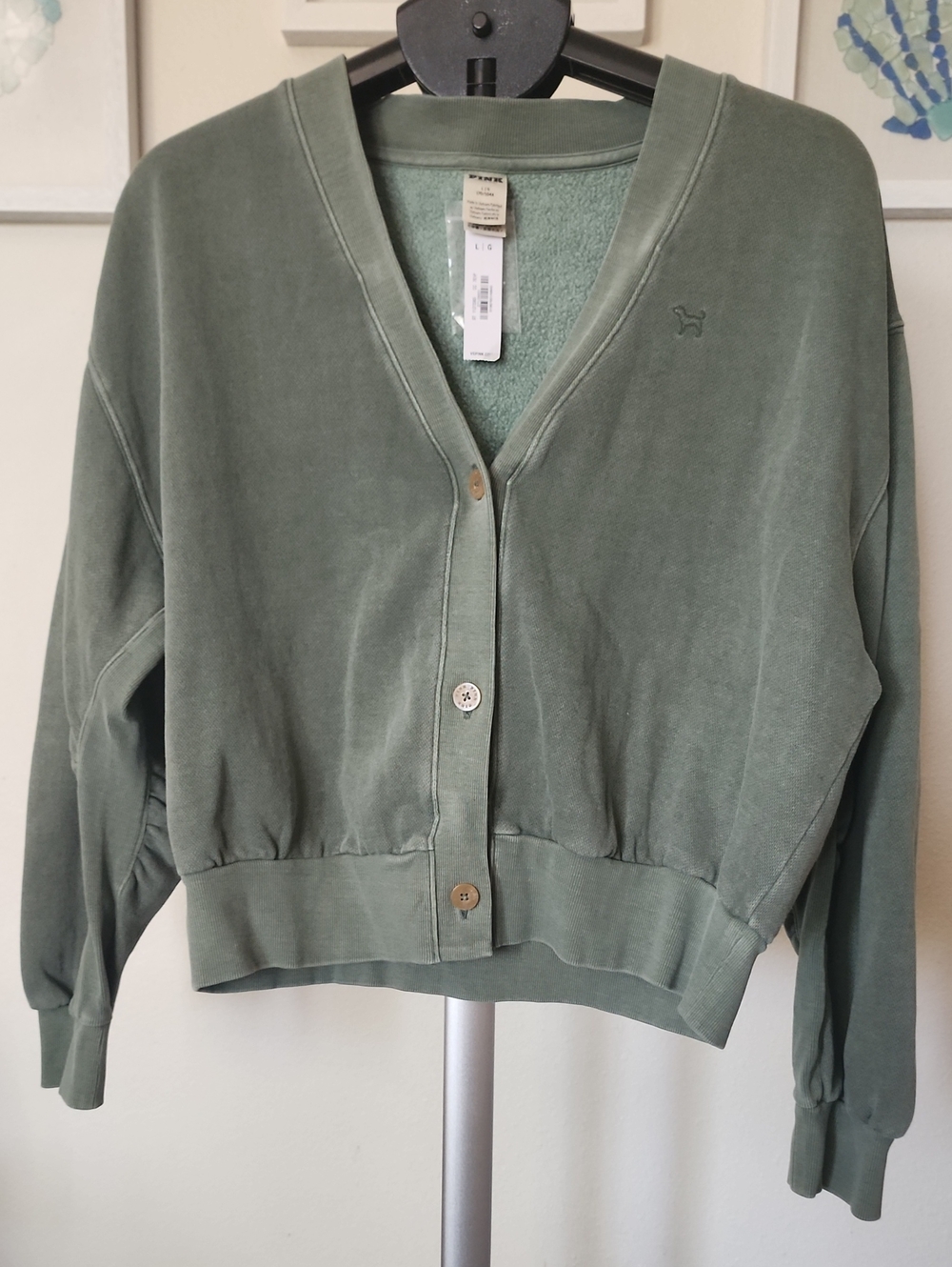 PINK Victoria's Secret Olive Green Button-Front Cardigan